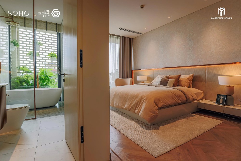 Phân khu Soho - The Global City với phòng ngủ Master view thoáng, đầy đủ ánh sáng